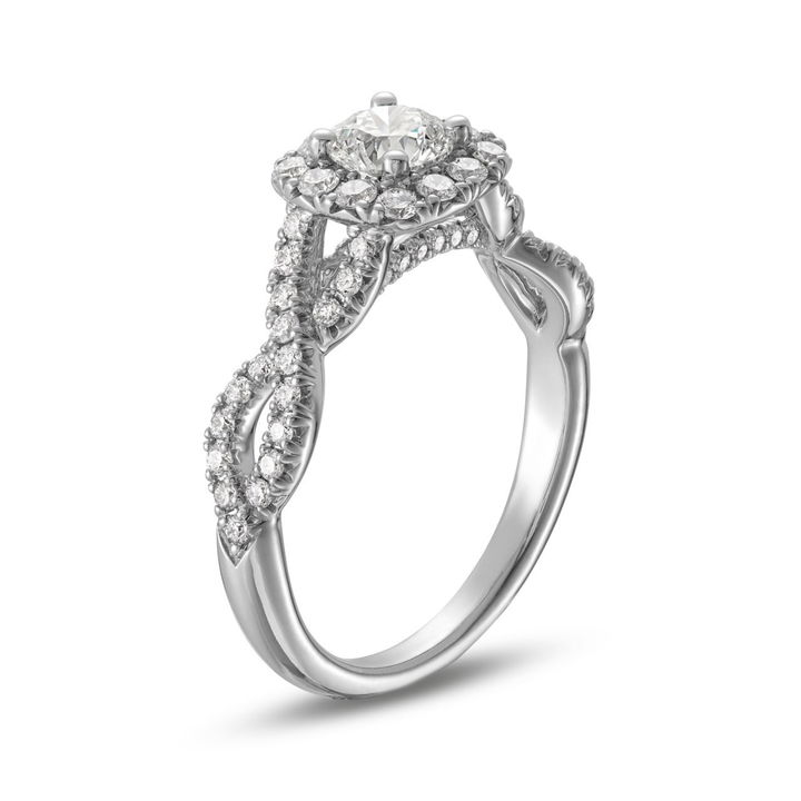 White Gold 14K Round Diamond Halo Open Twist Engagement Ring