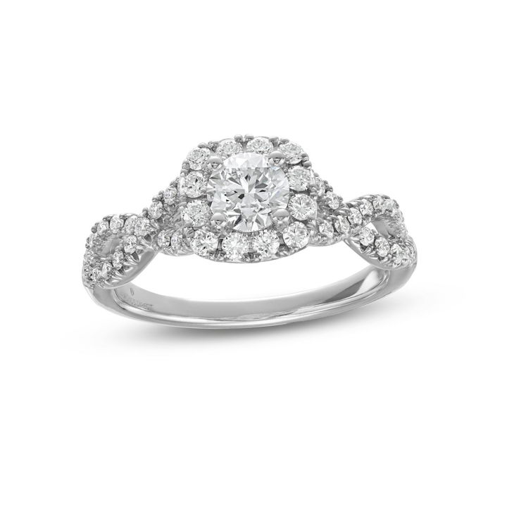 White Gold 14K Round Diamond Halo Open Twist Engagement Ring