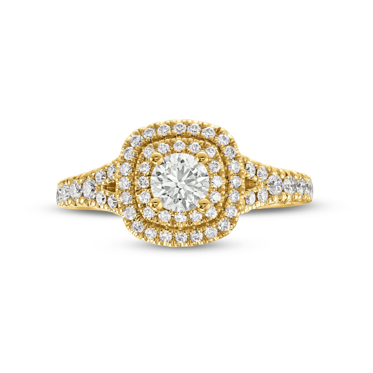 Round Diamond Double Halo Split Engagement Ring 0