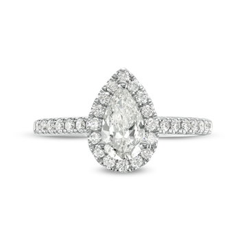 Pear Diamond Halo Engagement Ring In White Gold 14K