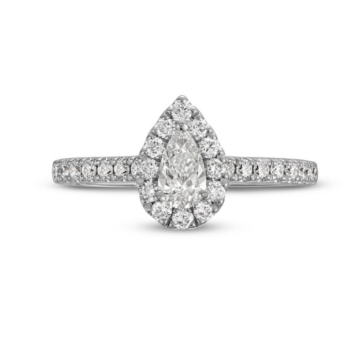 Pear Diamond Halo Engagement Ring In White Gold 14K