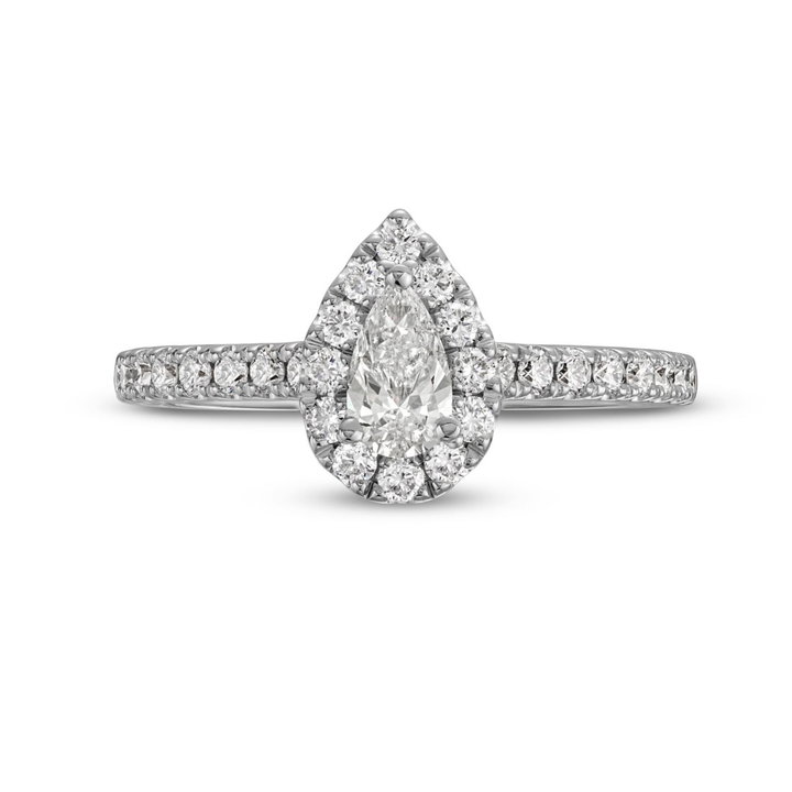 Pear Diamond Halo Engagement Ring In White Gold 14K