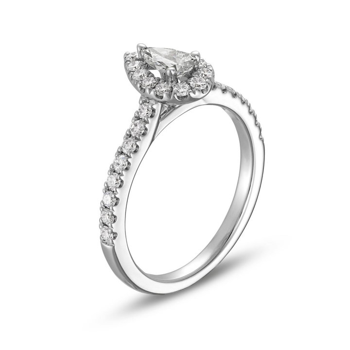 Pear Diamond Halo Engagement Ring In White Gold 14K