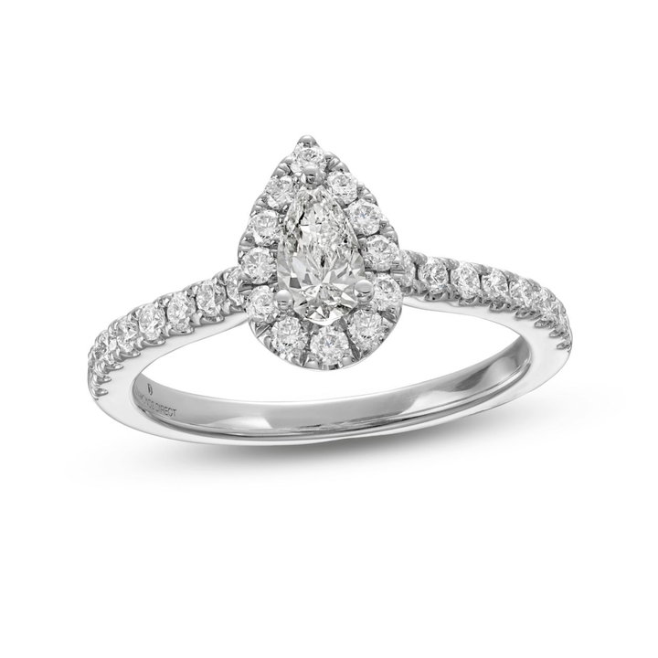 Pear Diamond Halo Engagement Ring In White Gold 14K