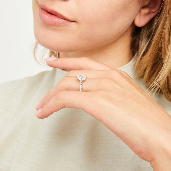 Pear Diamond Halo Engagement Ring In White Gold 14K