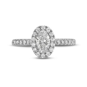 Oval Diamond Halo Engagement Ring In White Gold 14K