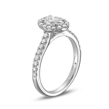 Oval Diamond Halo Engagement Ring In White Gold 14K