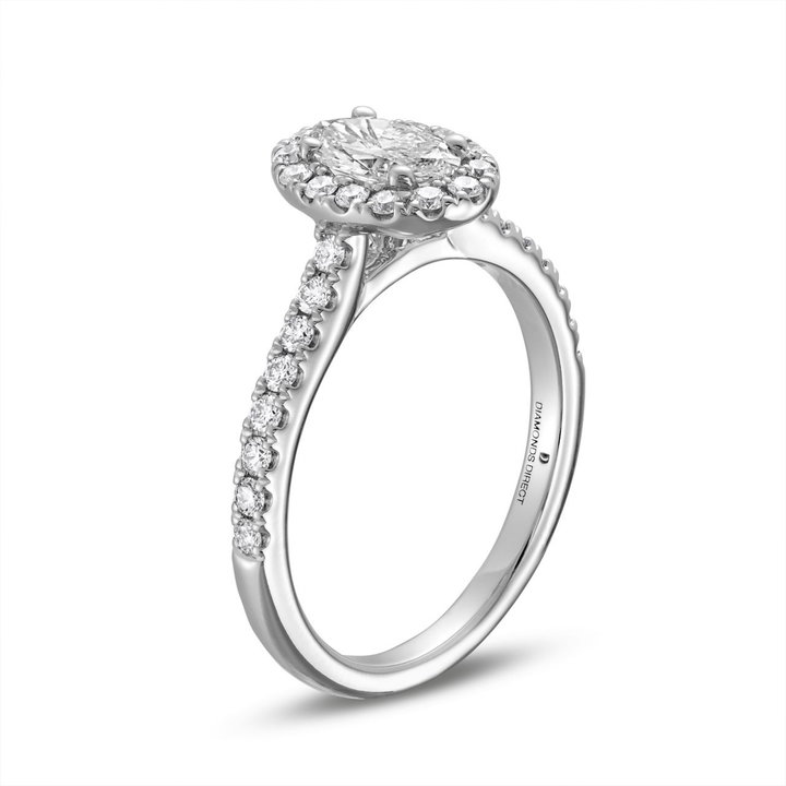 Oval Diamond Halo Engagement Ring In White Gold 14K