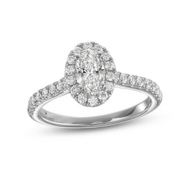 Oval Diamond Halo Engagement Ring In White Gold 14K