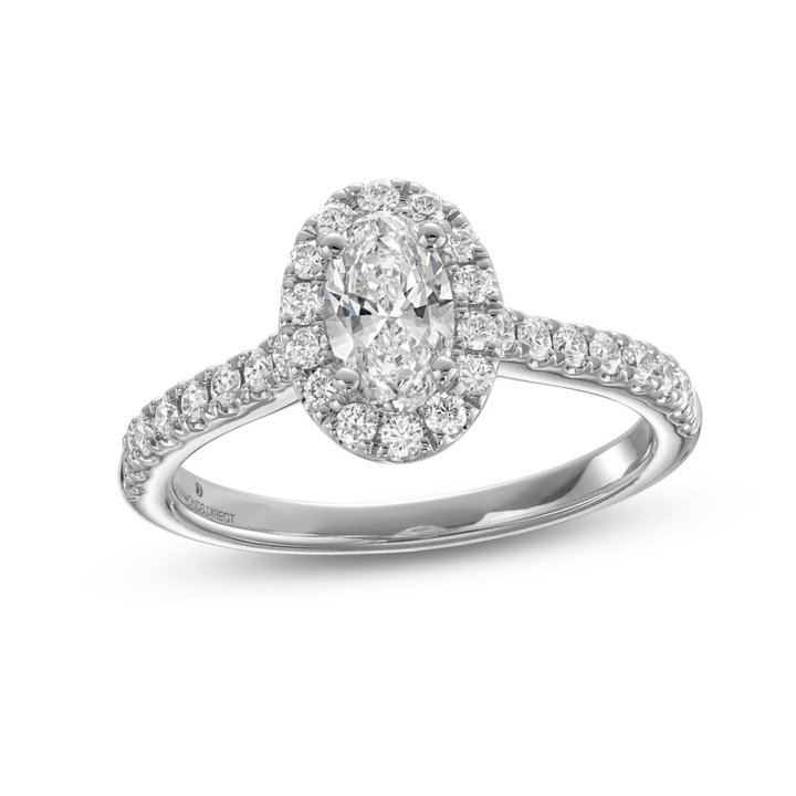 Oval Diamond Halo Engagement Ring In White Gold 14K