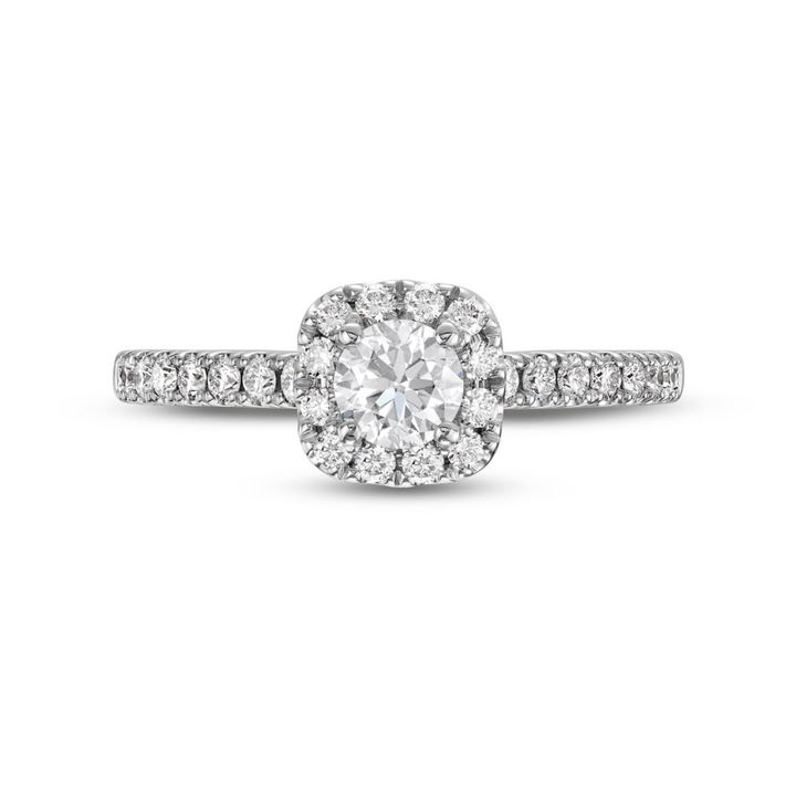 White Gold 14K Round Diamond Cushion Halo Engagement Ring
