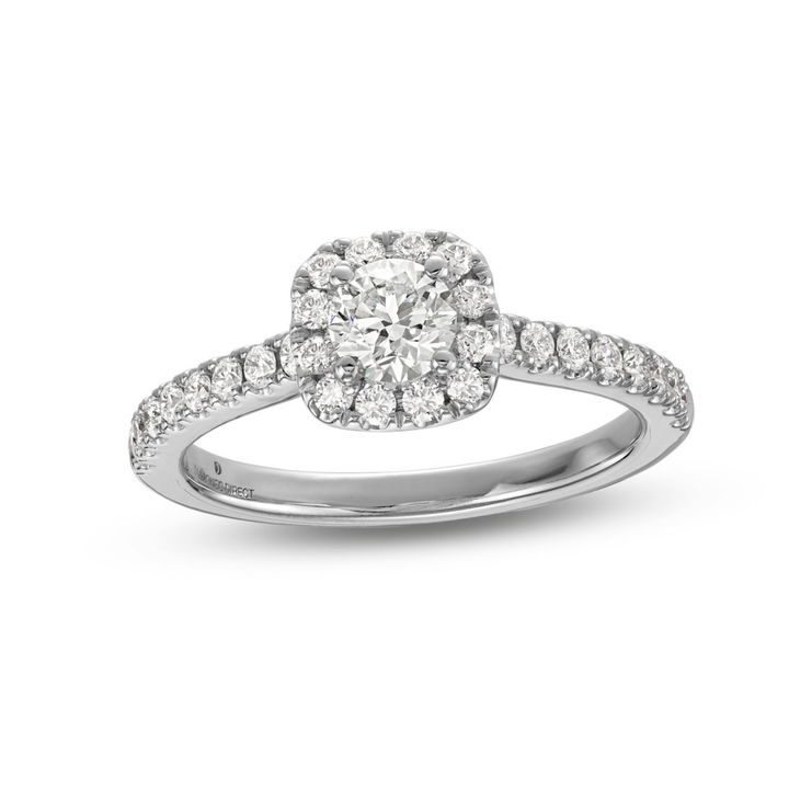 White Gold 14K Round Diamond Cushion Halo Engagement Ring