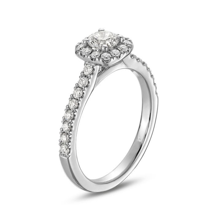 White Gold 14K Round Diamond Cushion Halo Engagement Ring