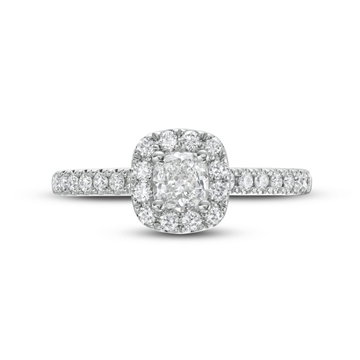 Cushion Diamond Halo Engagement Ring In White Gold 14K