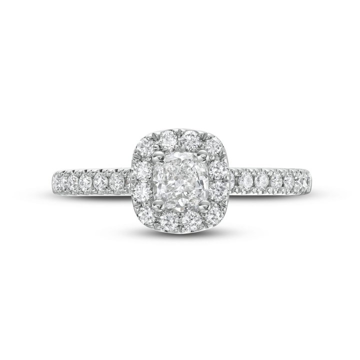 Cushion Diamond Halo Engagement Ring In White Gold 14K