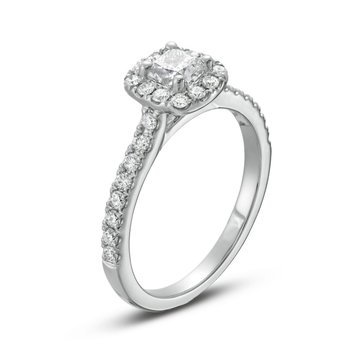 Cushion Diamond Halo Engagement Ring In White Gold 14K