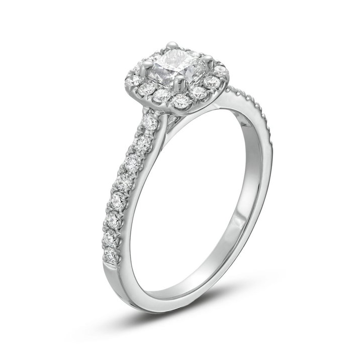 Cushion Diamond Halo Engagement Ring In White Gold 14K
