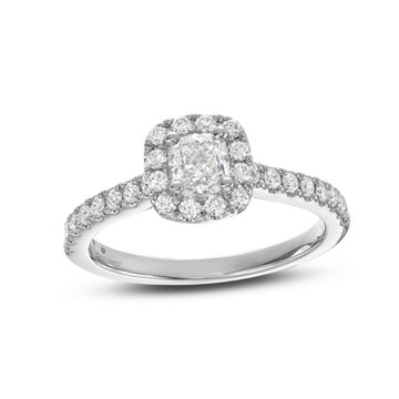 Cushion Diamond Halo Engagement Ring In White Gold 14K