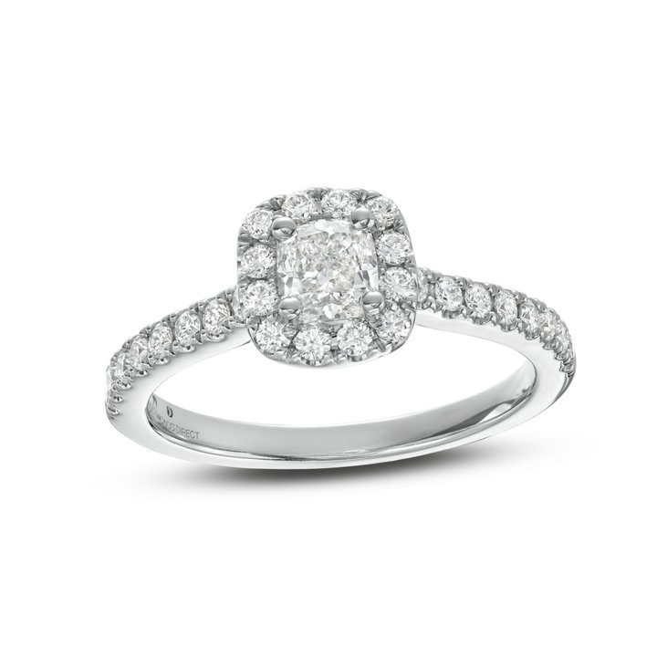 Cushion Diamond Halo Engagement Ring In White Gold 14K