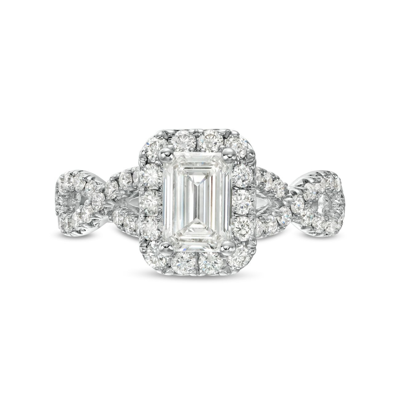 Emerald Diamond Halo Twist Engagement Ring 0