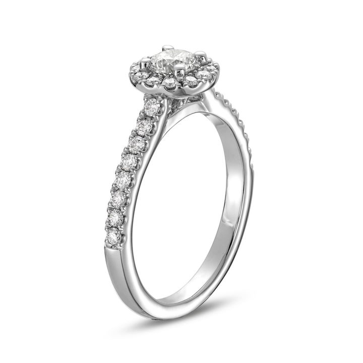 White Gold 14K Round Diamond Halo Engagement Ring