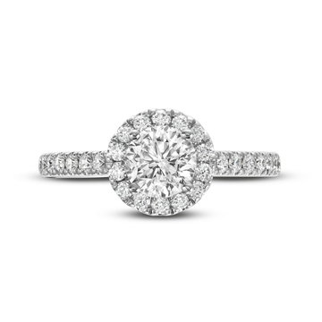 Round Diamond Halo Engagement Ring In White Gold 14K