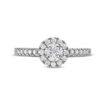 Round Diamond Halo Engagement Ring In White Gold 14K