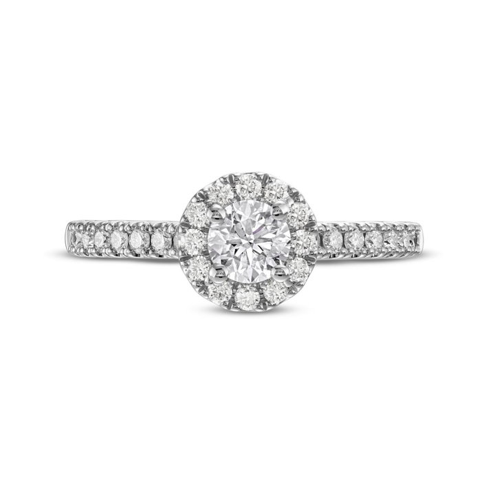 Round Diamond Halo Engagement Ring In White Gold 14K