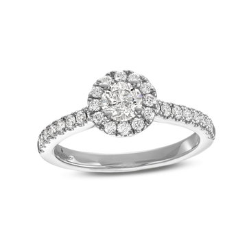 Round Diamond Halo Engagement Ring In White Gold 14K