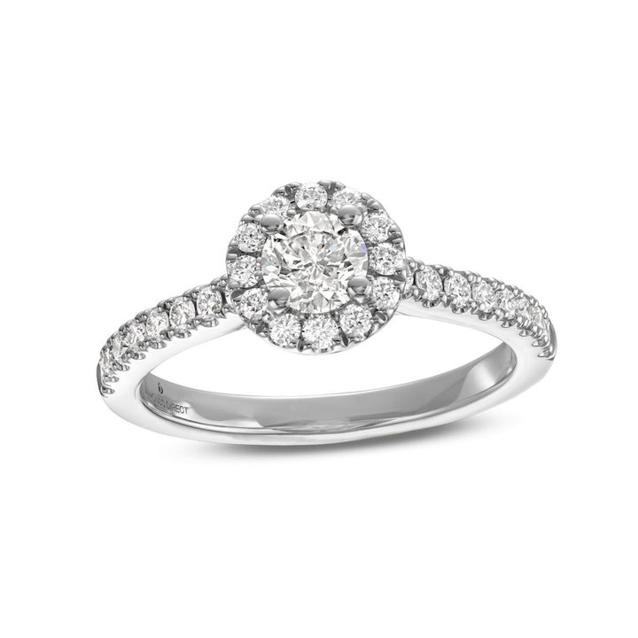 Round Diamond Halo Engagement Ring In White Gold 14K