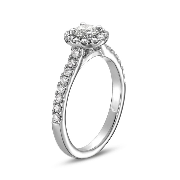 Round Diamond Halo Engagement Ring In White Gold 14K