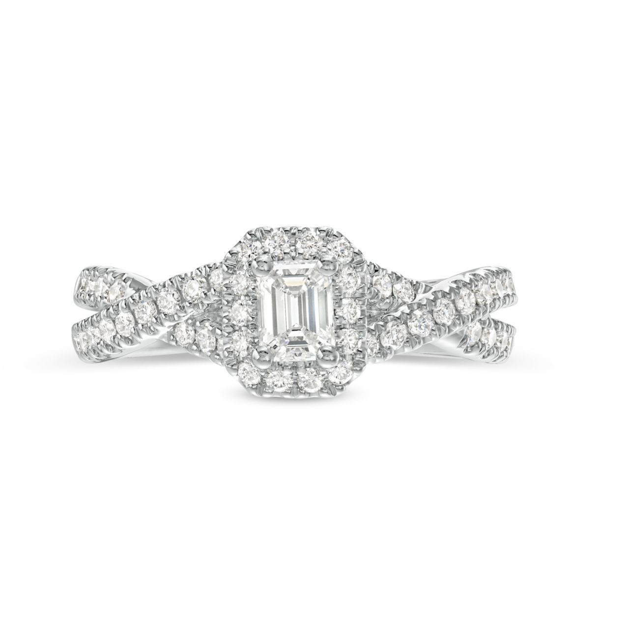 Emerald Diamond Halo Petite Twist Engagement Ring 0