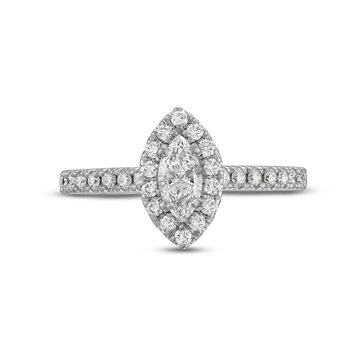 Marquise Diamond Halo Engagement Ring In White Gold 14K