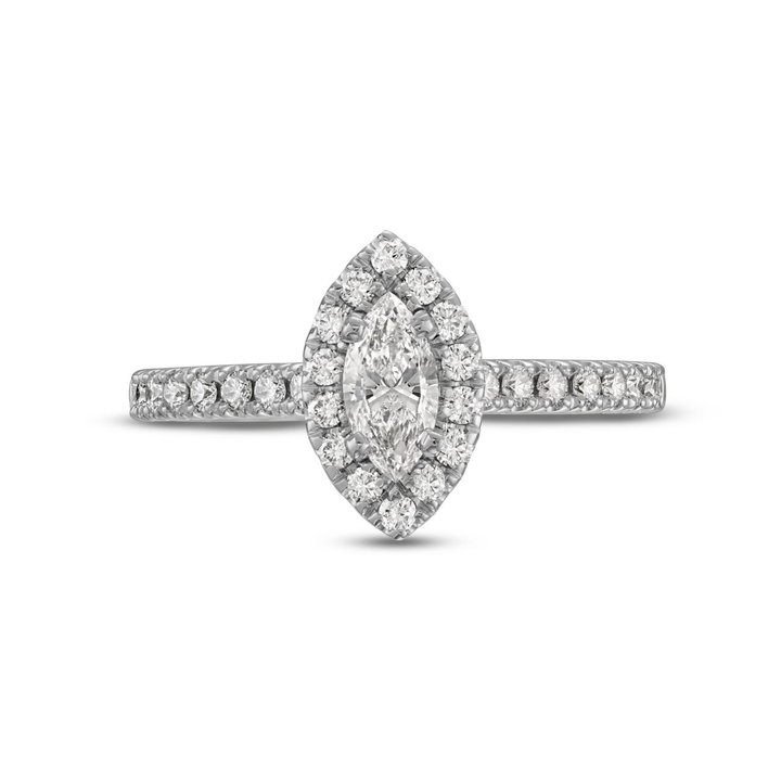 Marquise Diamond Halo Engagement Ring In White Gold 14K