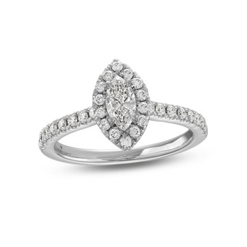 Marquise Diamond Halo Engagement Ring In White Gold 14K