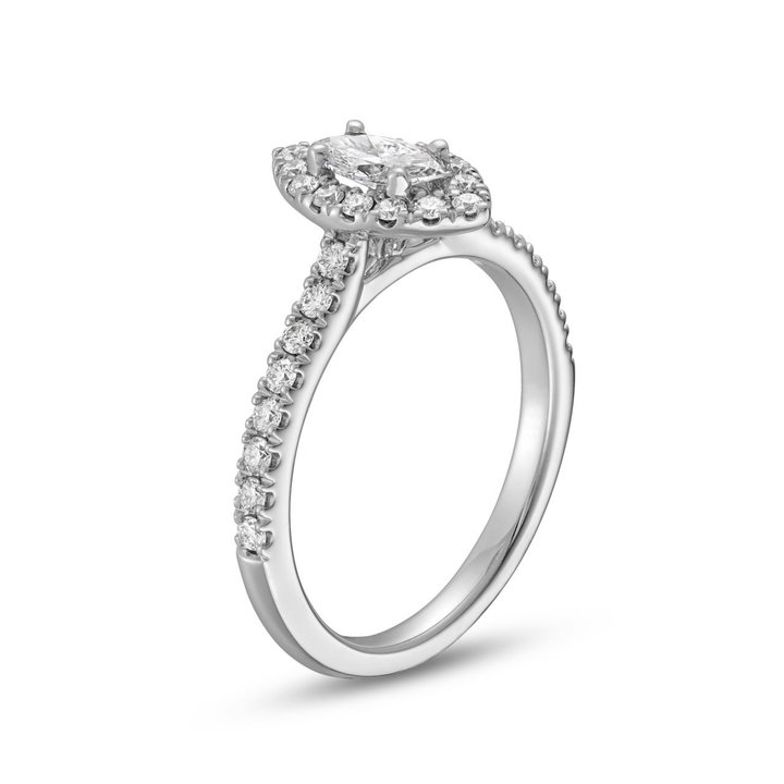 Marquise Diamond Halo Engagement Ring In White Gold 14K