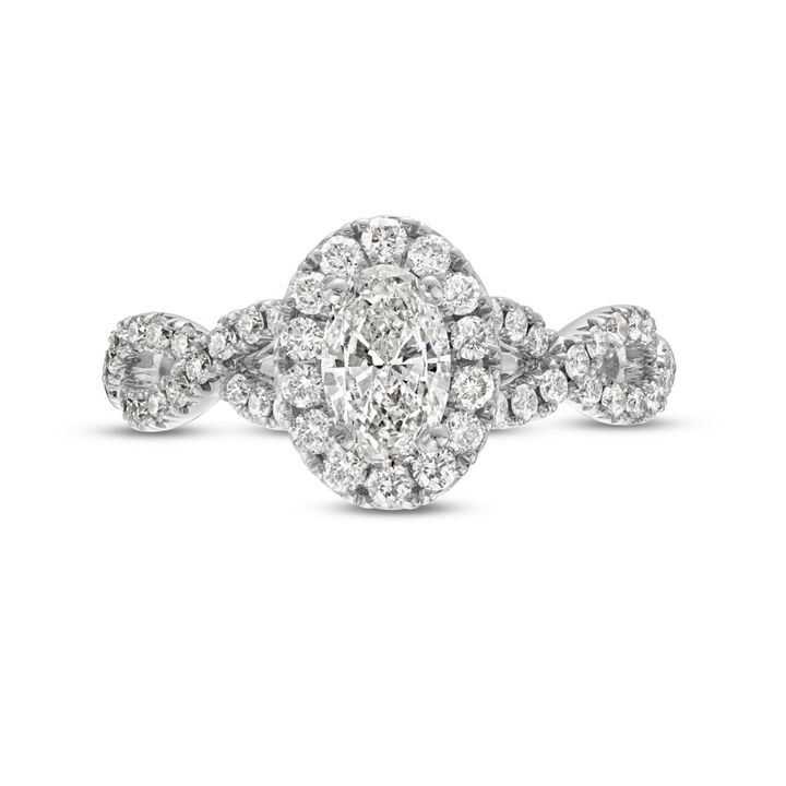 White Gold 14K Oval Diamond Halo Twist Engagement Ring