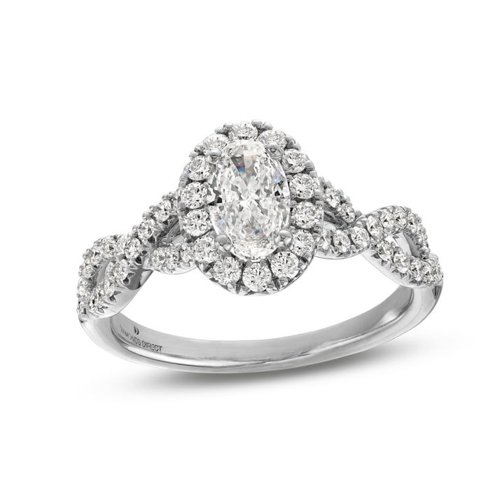 White Gold 14K Oval Diamond Halo Twist Engagement Ring