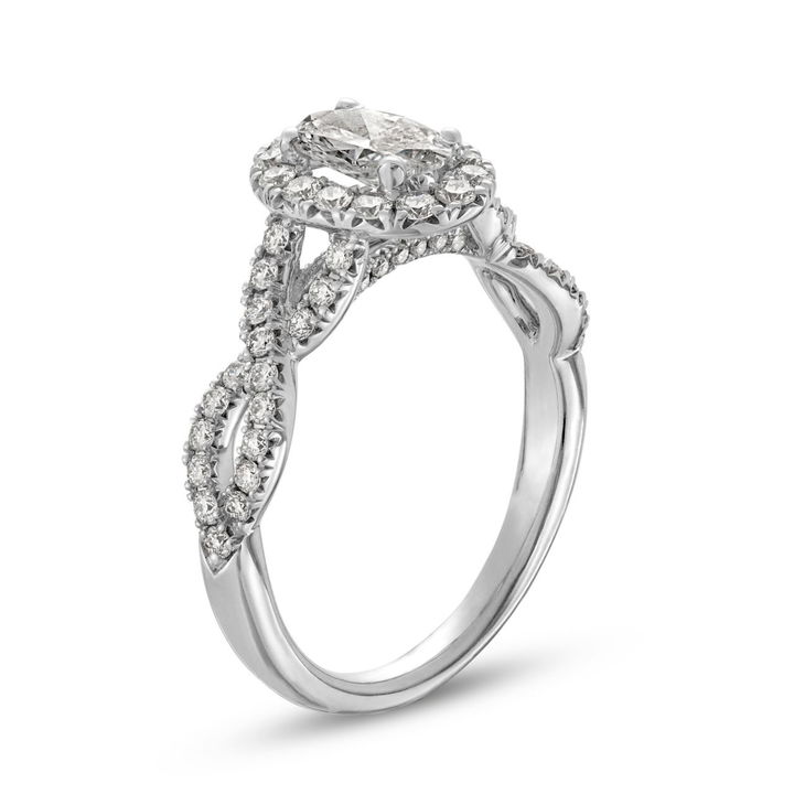 White Gold 14K Oval Diamond Halo Twist Engagement Ring
