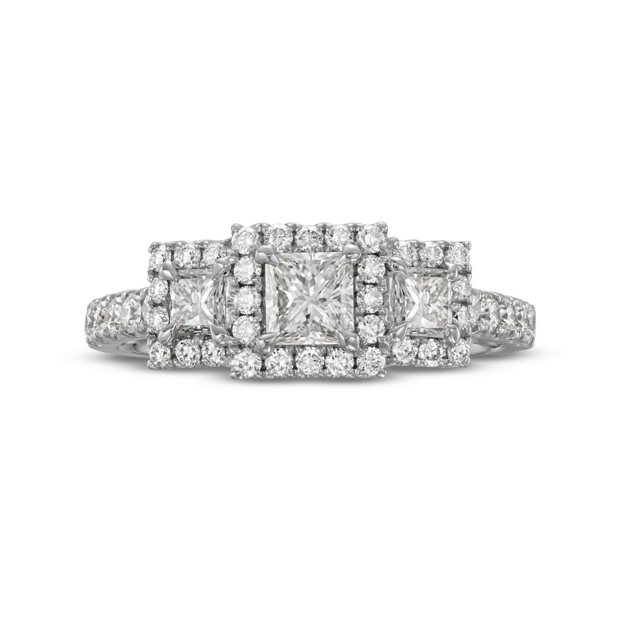 Princess Diamond Three Stone Halo Engagement Ring 0