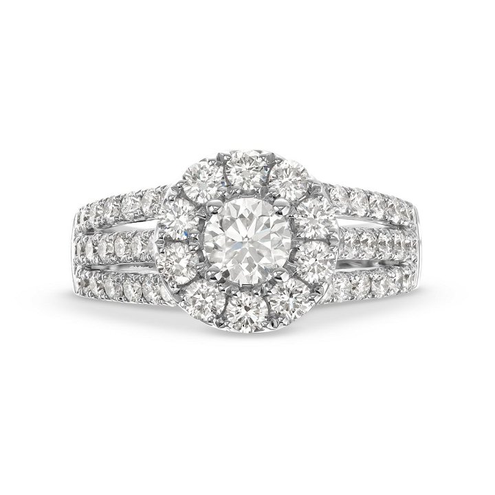 Round Diamond Halo Three Row Engagement Ring