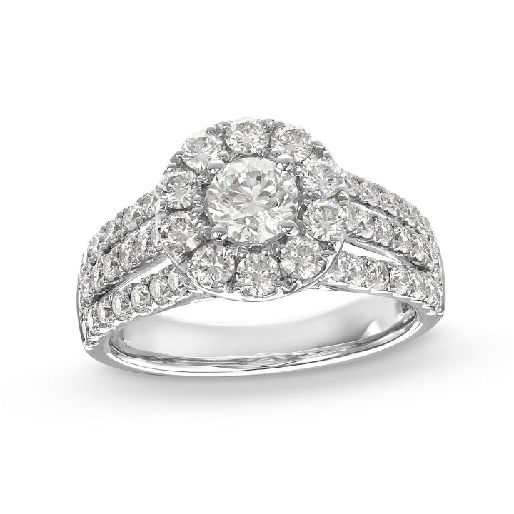 Round Diamond Halo Three Row Engagement Ring
