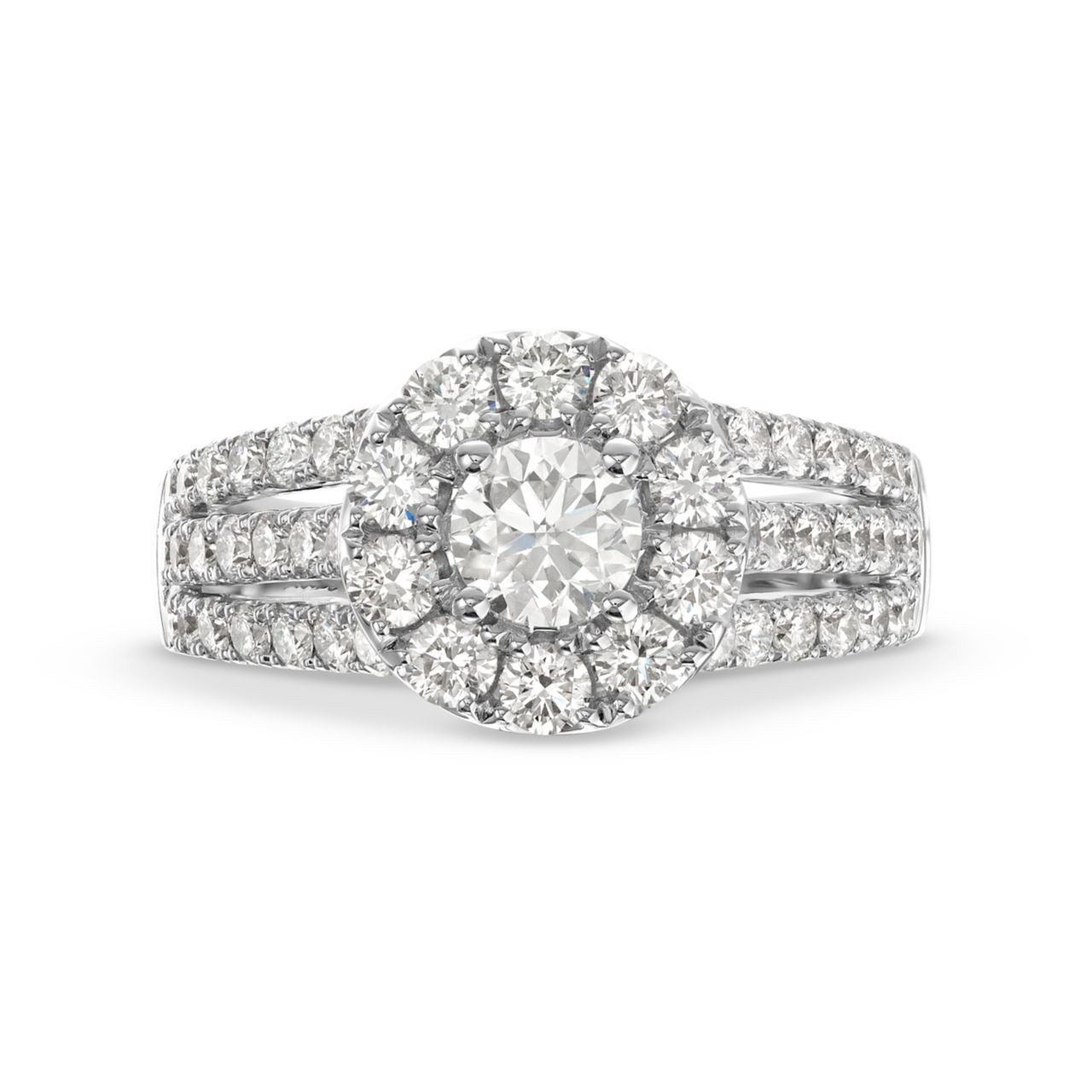 Round Diamond Halo Three Row Engagement Ring 0