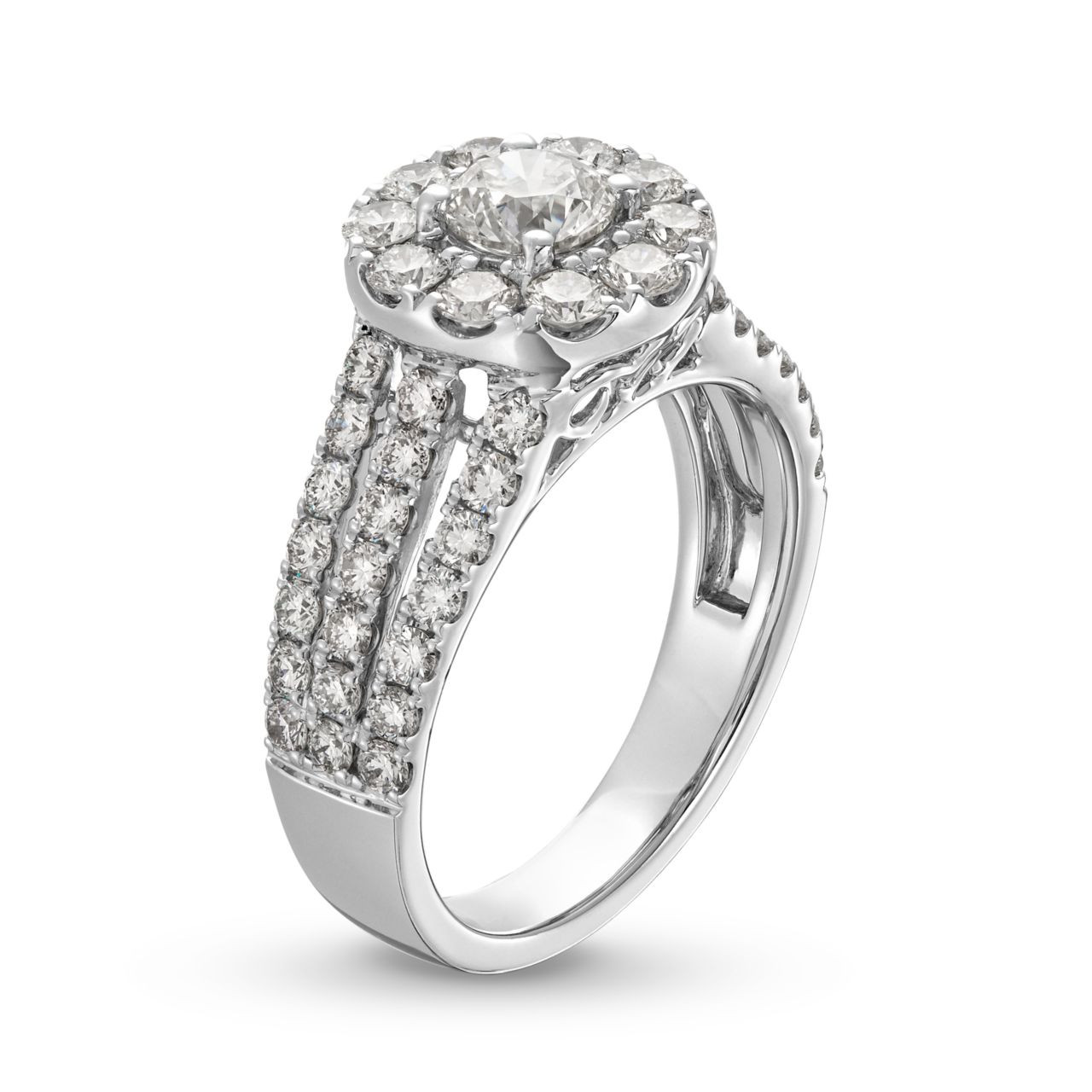 Round Diamond Halo Three Row Engagement Ring 2