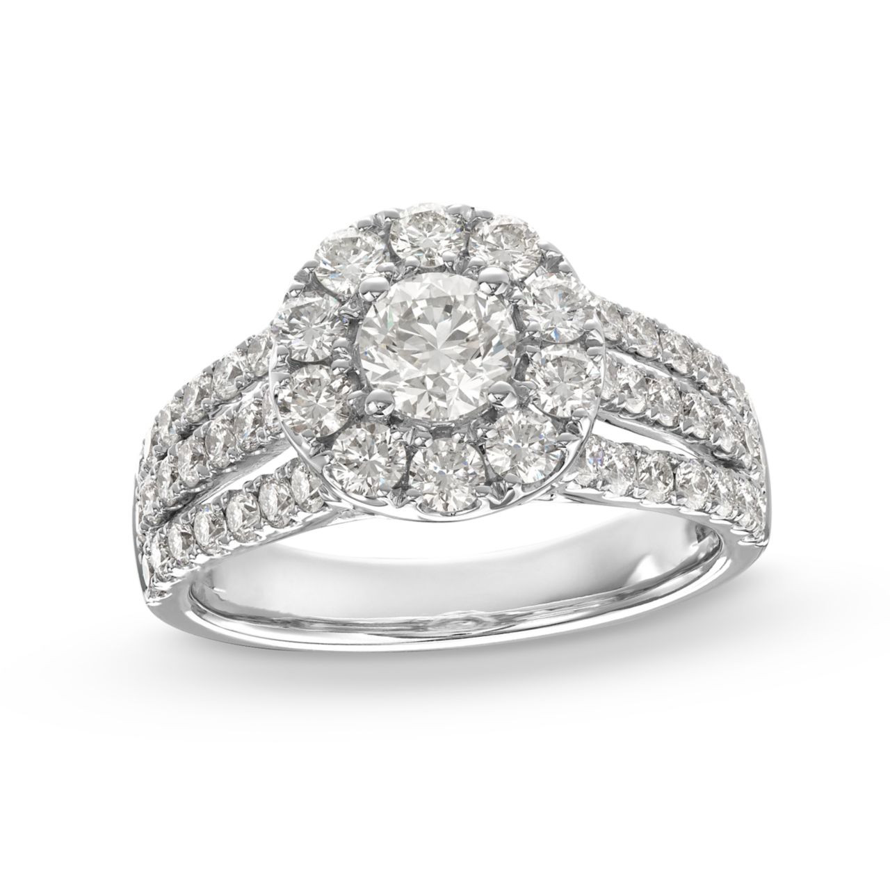 Round Diamond Halo Three Row Engagement Ring 3