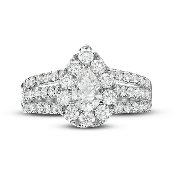 Pear Diamond Halo Three Row Engagement Ring