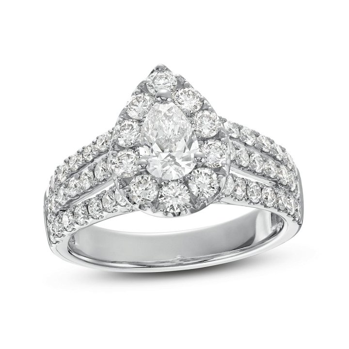 Pear Diamond Halo Three Row Engagement Ring