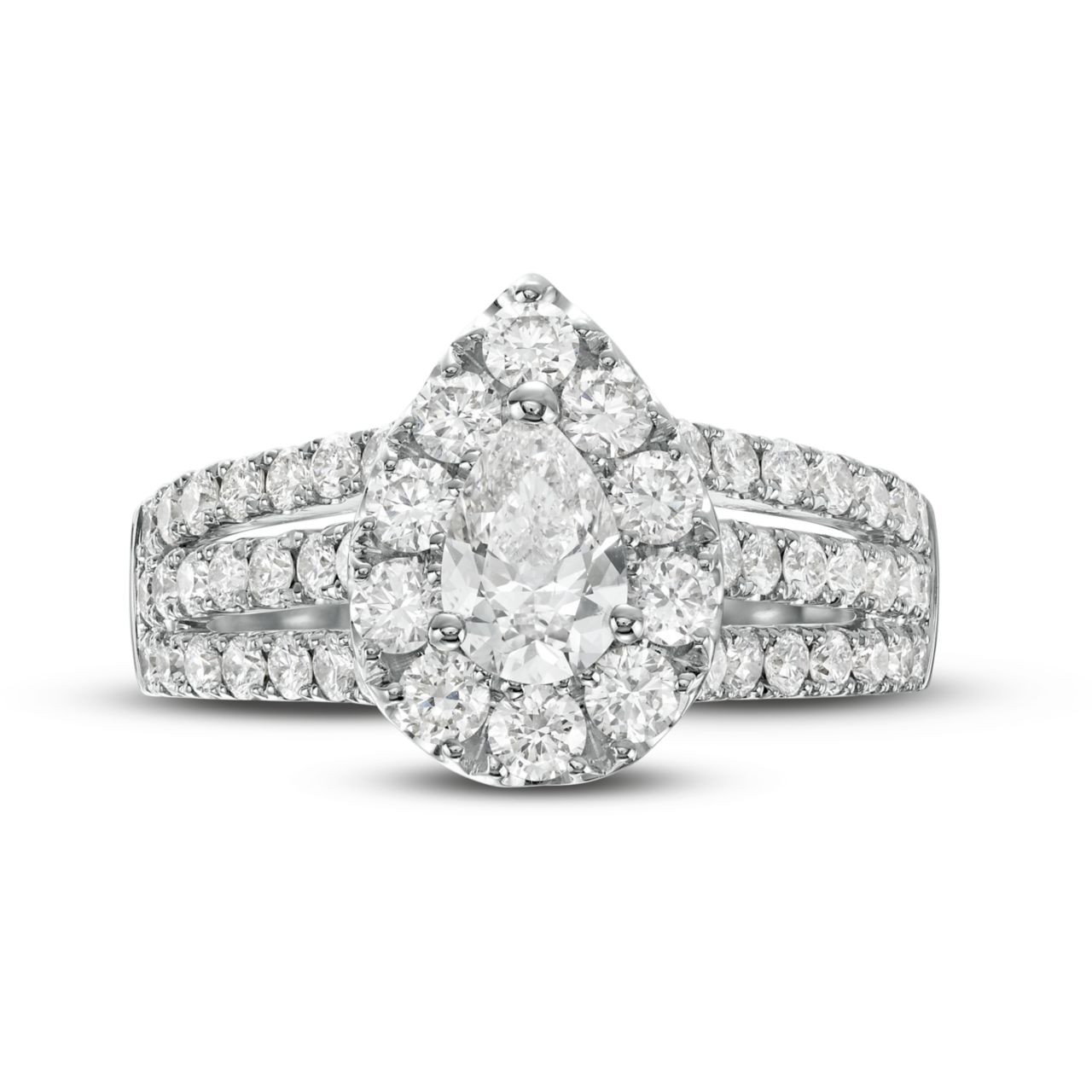 Pear Diamond Halo Three Row Engagement Ring 0