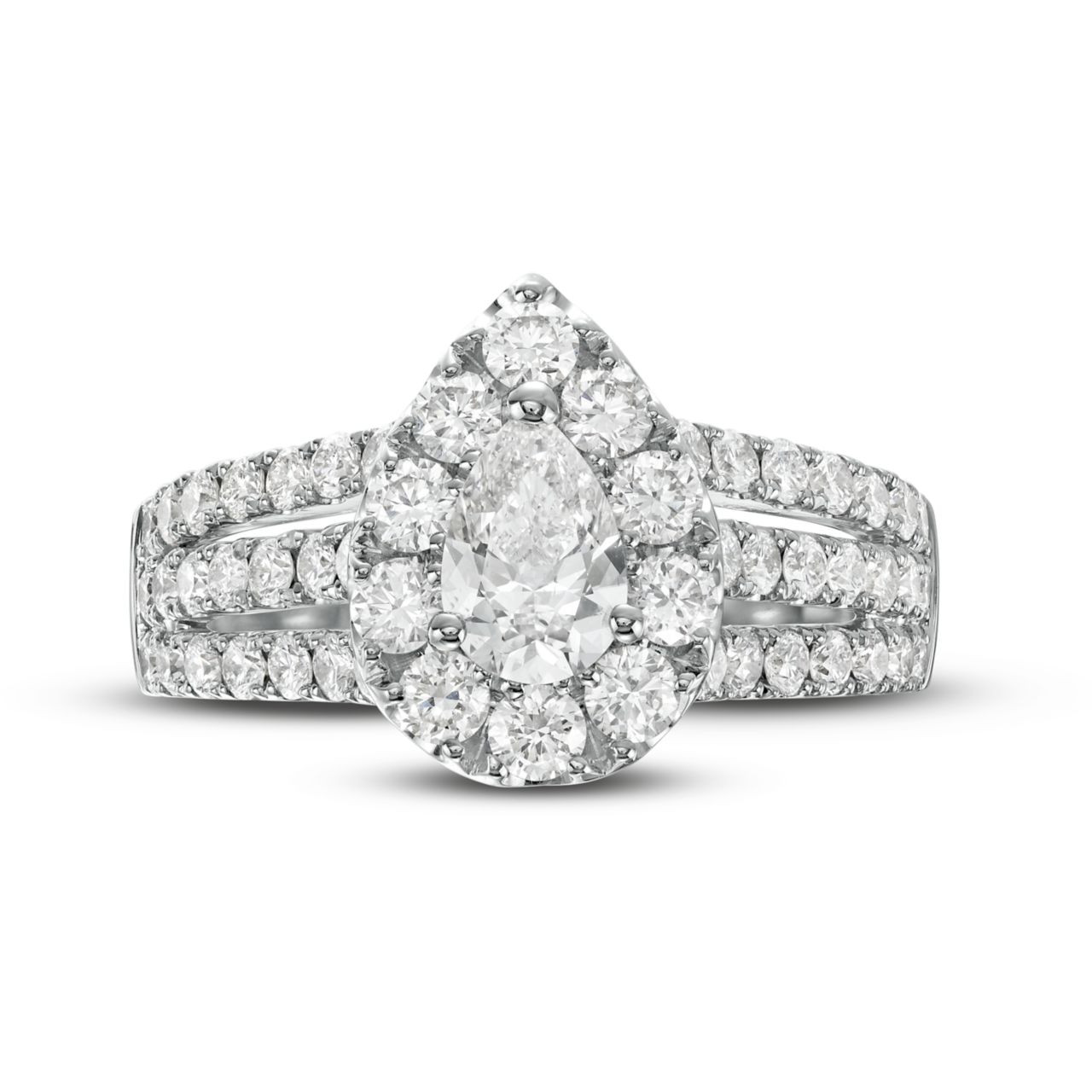 Pear Diamond Halo Three Row Engagement Ring 0