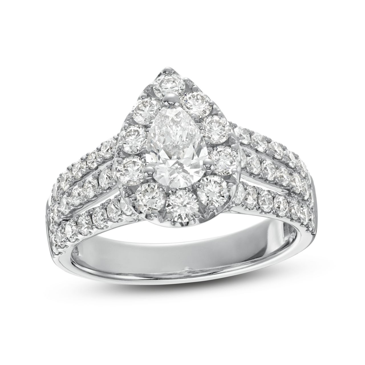 Pear Diamond Halo Three Row Engagement Ring 3